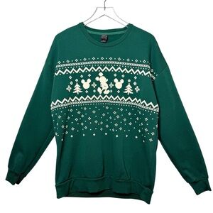 Disney Our Universe Mickey Women’s Green Fair Isle Christmas Sweatshirt Sz L